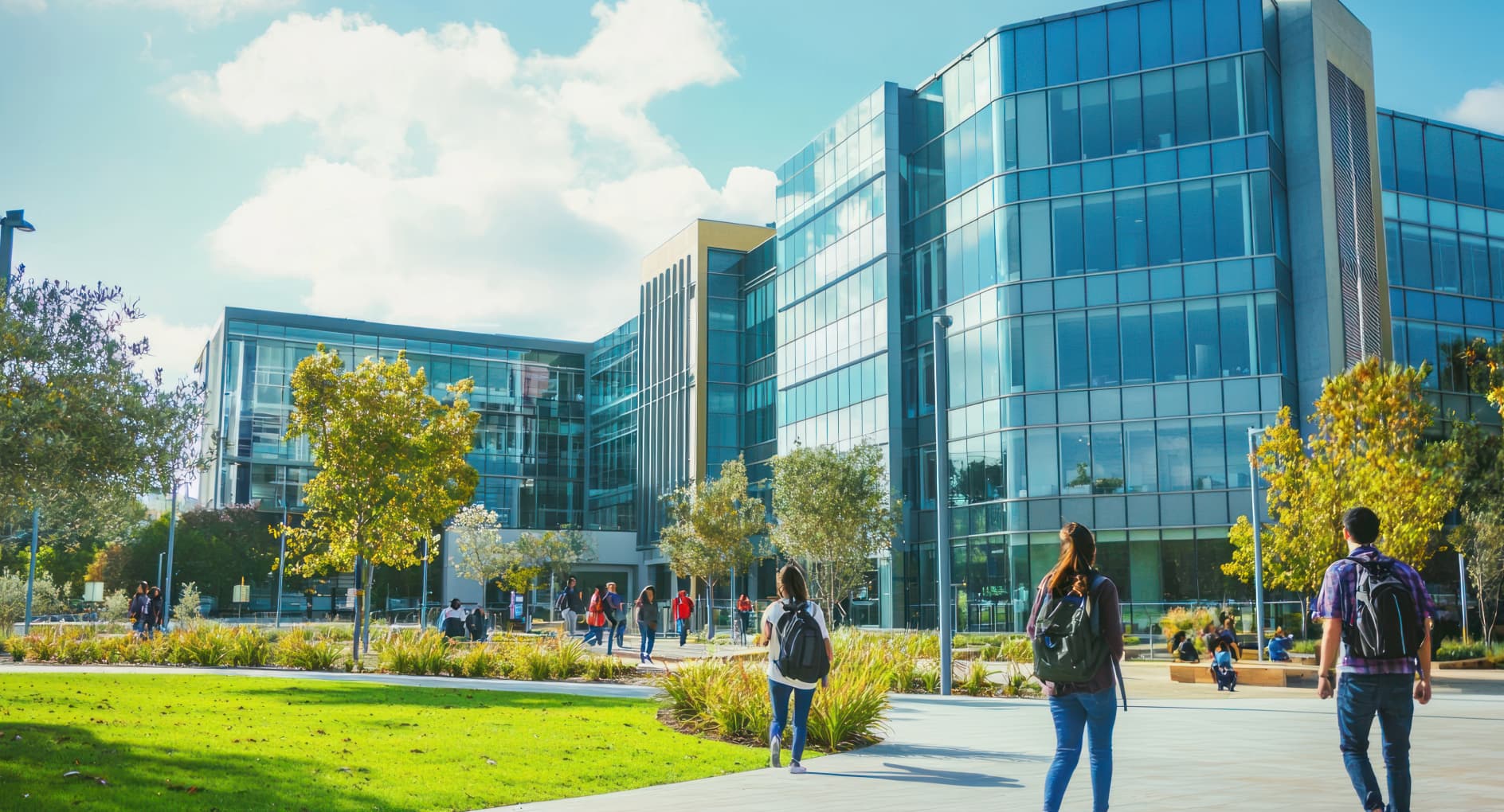 University building with bridge campus architecture